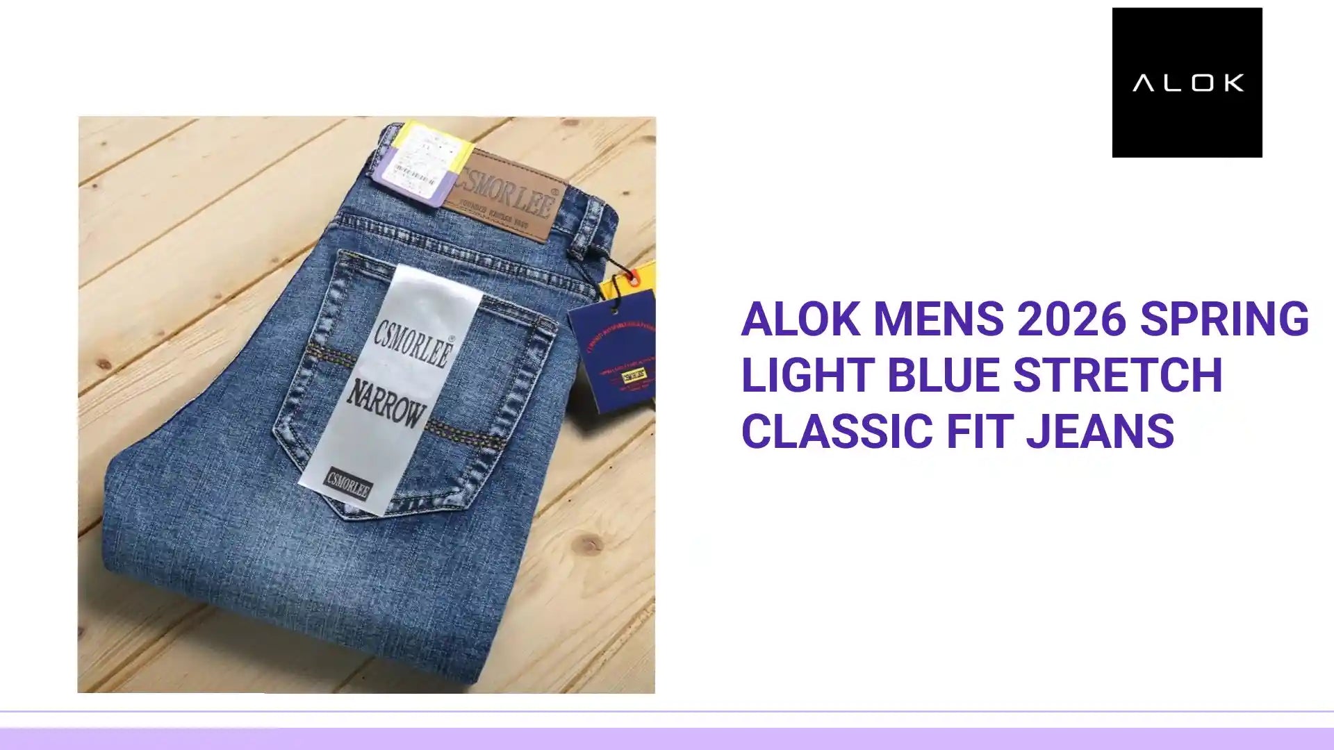 ALOK Mens 2026 Spring Light Blue Stretch Classic Fit Jeans by@Outfy