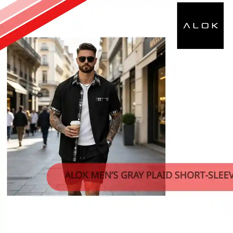 ALOK Men&rsquo;s Gray Plaid Short‑Sleeve Shirt & Shorts Set by@Outfy