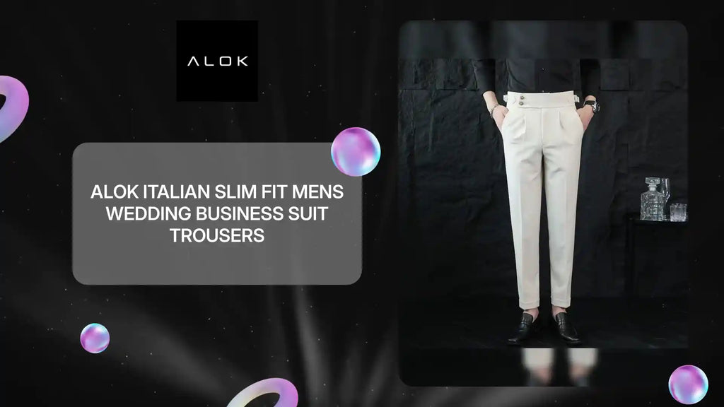 ALOK Italian Slim Fit Mens Wedding Business Suit Trousers by@Outfy